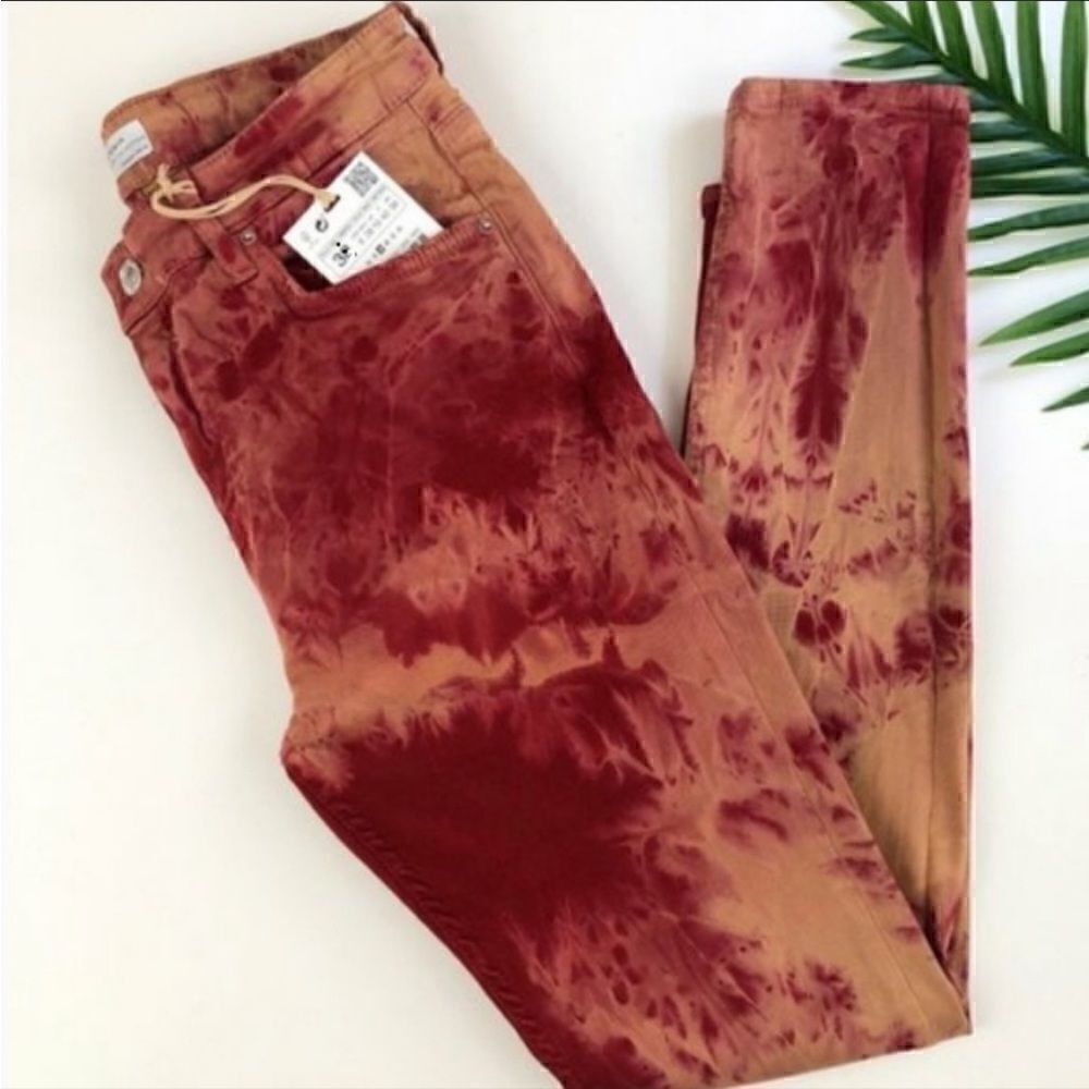 Zara Red Tie Dye Skinny Jeans NWT